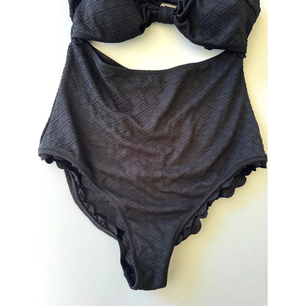 NWT Cupshe One Piece Swimsuit Size Large Black High Waist Ruffles Boho Chic - Picture 7 of 9